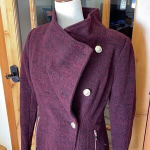 Wine Military Coat Gold Buttons Asymmetrical Foldover Collar Small NWT